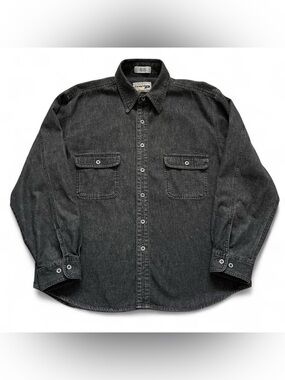 Vintage 90s Men's Washed Black Denim Utility Shirt